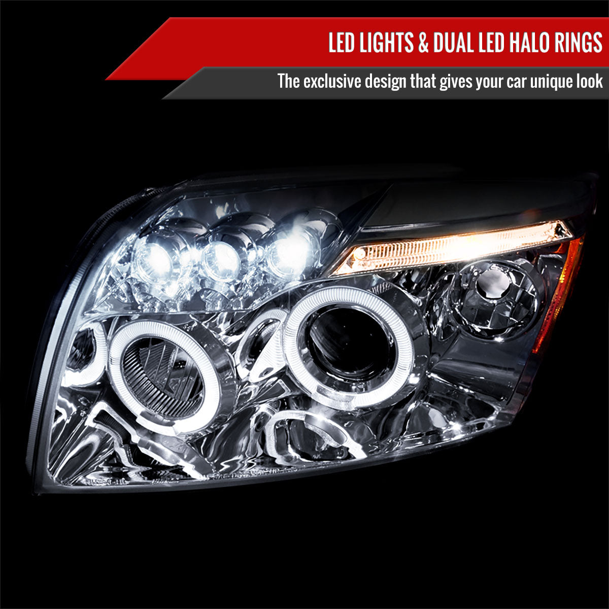 2007-2012 Dodge Caliber Dual Halo Projector Headlights (Chrome Housing/Clear Lens)