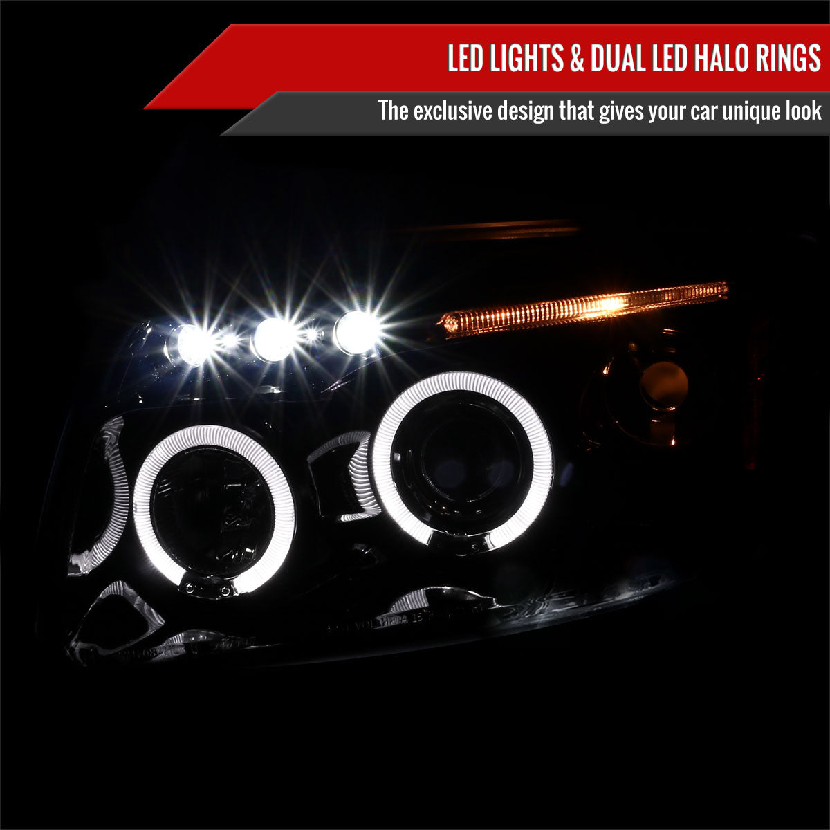 2007-2012 Dodge Caliber Dual Halo Projector Headlights (Glossy Black Housing/Smoked Lens)