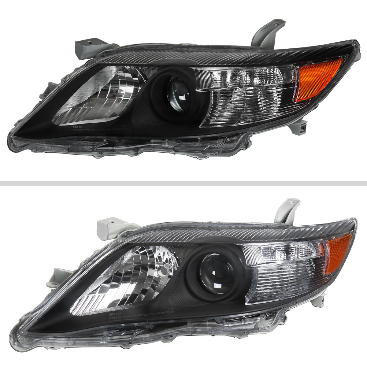 2010-2011 Toyota Camry Projector Headlights w/ Amber Reflectors (Matte Black Housing/Clear Lens)