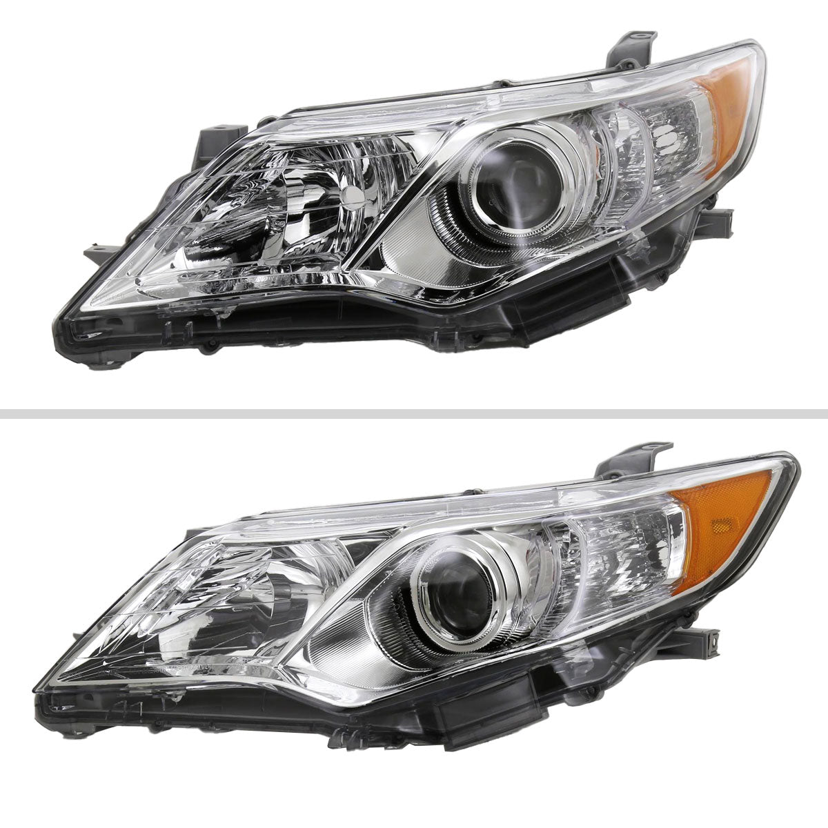 2012-2014 Toyota Camry Projector Headlights w/ Amber Reflectors (Chrome Housing/Clear Lens)