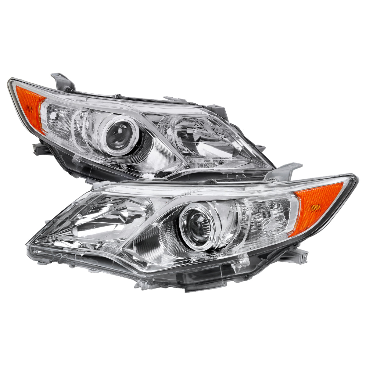 2012-2014 Toyota Camry Projector Headlights w/ Amber Reflectors (Chrome Housing/Clear Lens)