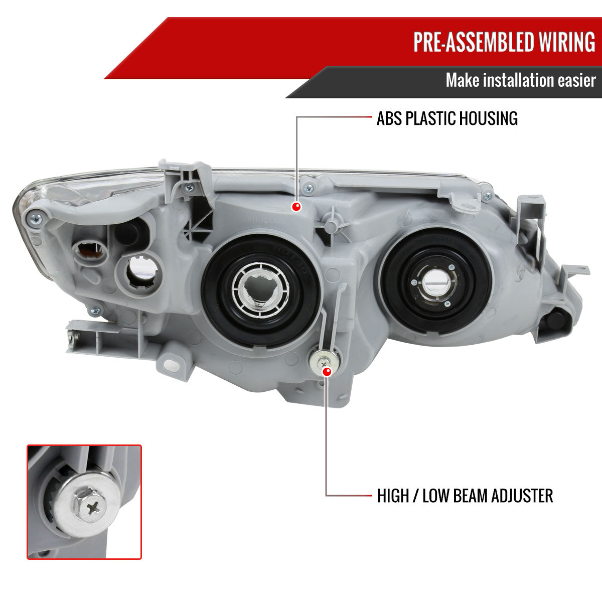 2012-2014 Toyota Camry Projector Headlight w/ Amber Reflector - Driver Side Only (Jet Black Housing/Clear Lens)