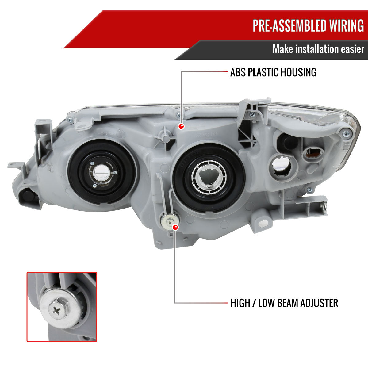 2012-2014 Toyota Camry Projector Headlight w/ Amber Reflector - Passenger Side Only (Jet Black Housing/Clear Lens)