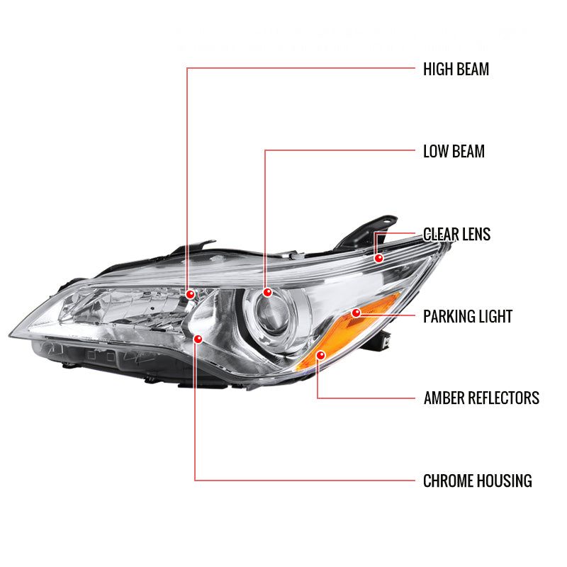 2015-2017 Toyota Camry Projector Headlight w/ Amber Reflector - Driver Side Only (Chrome Housing/Clear Lens)