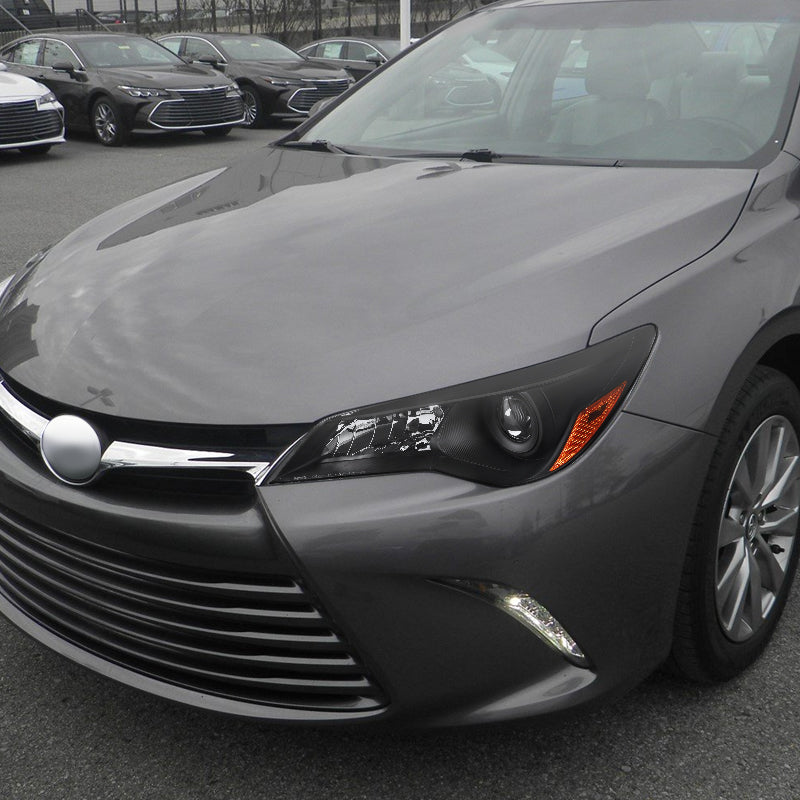 2015-2017 Toyota Camry Projector Headlights w/ Amber Reflectors (Matte Black Housing/Clear Lens)
