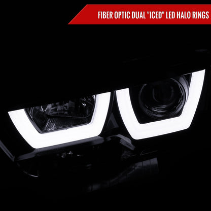 2011-2014 Dodge Charger Dual LED U-Bar Projector Headlights (Jet Black Housing/Clear Lens)