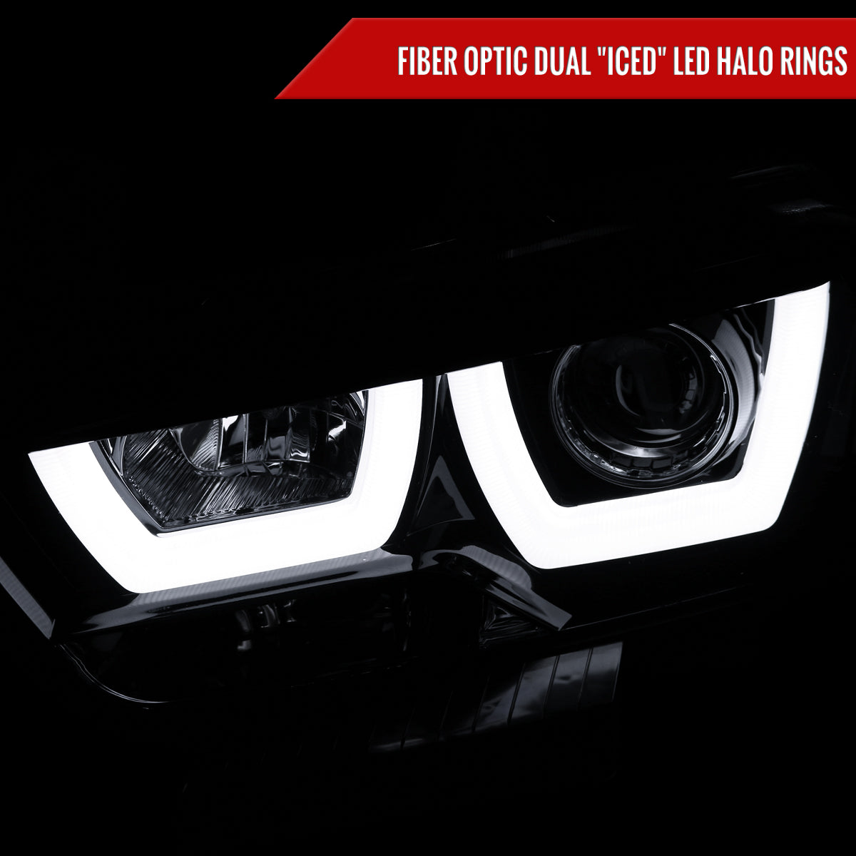 2011-2014 Dodge Charger Dual LED U-Bar Projector Headlights (Glossy Black Housing/Smoked Lens)