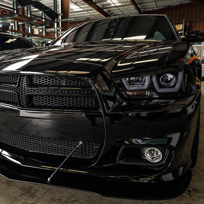 2011-2014 Dodge Charger Dual LED U-Bar Projector Headlights (Glossy Black Housing/Smoked Lens)