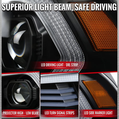 2011-2014 Dodge Charger Projector Headlights w/ LED DRL Light Strip Sequential Turn Signal and Side Marker  (Black Housing / Clear Lens)