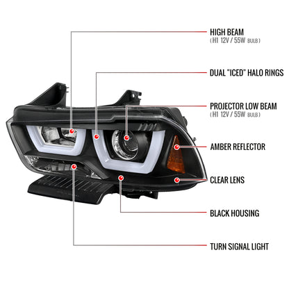 2011-2014 Dodge Charger Dual Halo Projector Headlights (Matte Black Housing/Clear Lens)