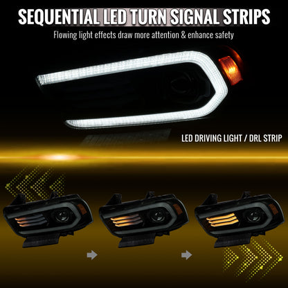 2011-2014 Dodge Charger Projector Headlights w/ LED DRL Light Strip Sequential Turn Signal and Side Marker  (Black Housing / Smoked Lens)