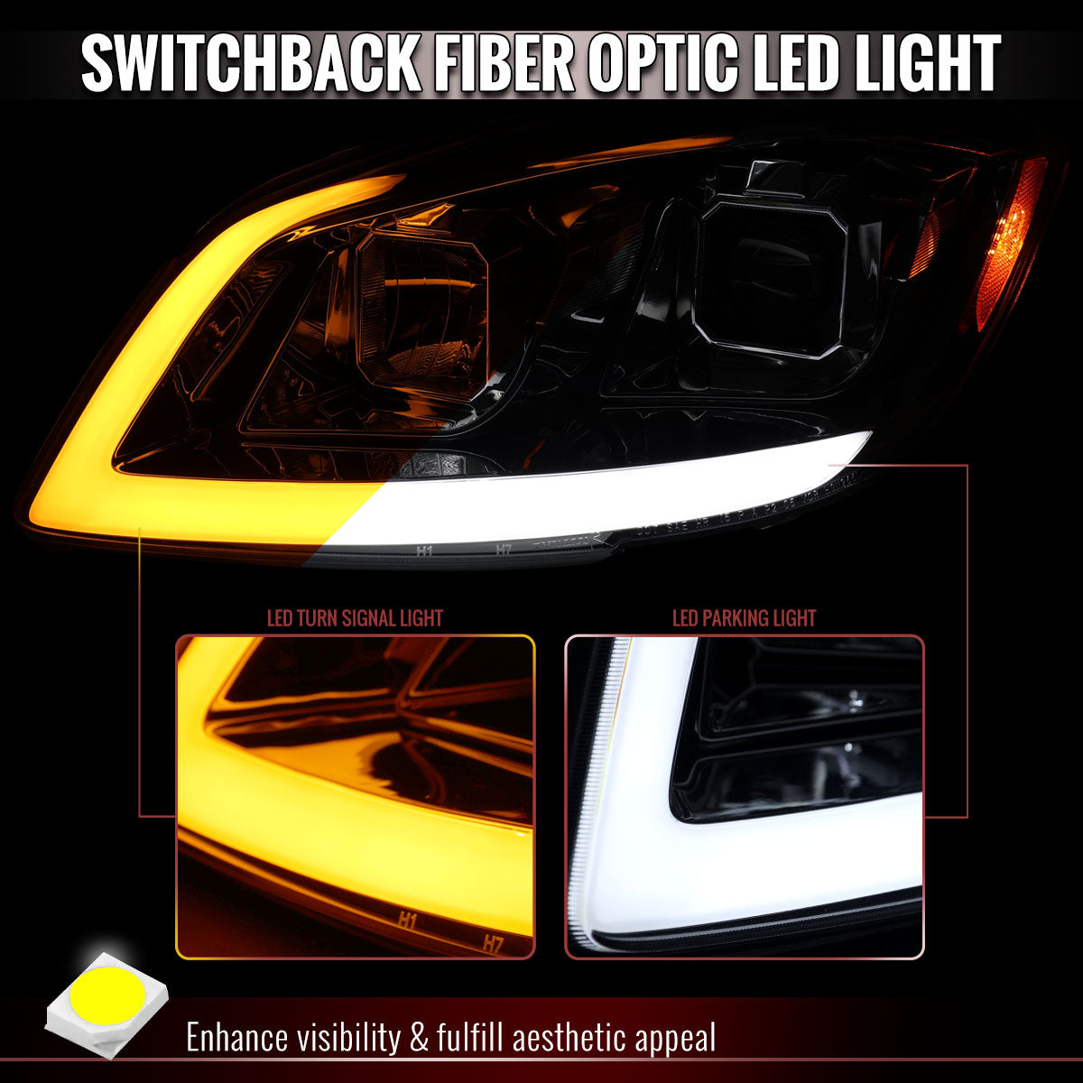 2005â€“2010 Chevrolet Cobalt Pontiac G5/Pursuit Projector Headlights w/ Switchback LED Turn Signal DRL Light Strip (Chrome Housing / Clear Lens)