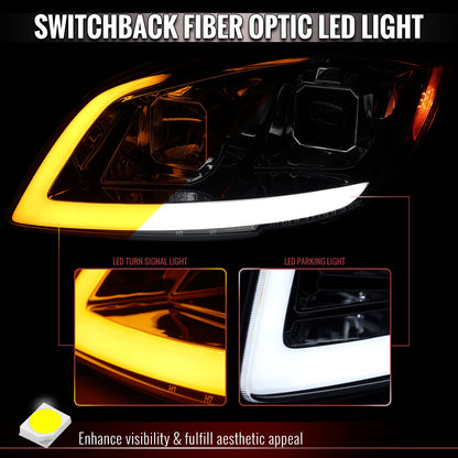 2005â€“2010 Chevrolet Cobalt Pontiac G5/Pursuit Projector Headlights w/ Switchback LED Turn Signal DRL Light Strip (Chrome Housing / Clear Lens)
