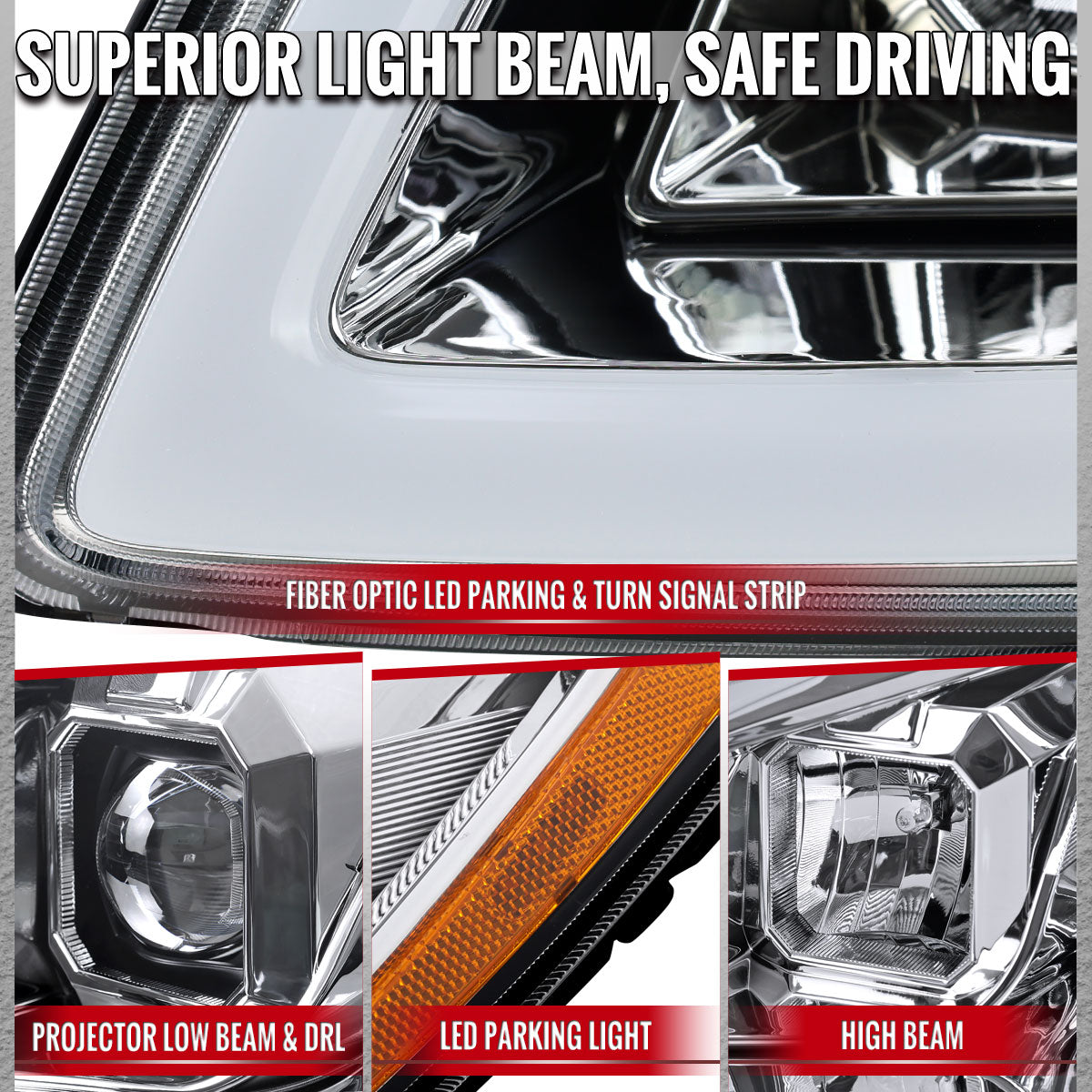 2005â€“2010 Chevrolet Cobalt Pontiac G5/Pursuit Projector Headlights w/ Switchback LED Turn Signal DRL Light Strip (Chrome Housing / Clear Lens)
