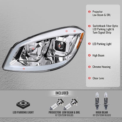 2005â€“2010 Chevrolet Cobalt Pontiac G5/Pursuit Projector Headlights w/ Switchback LED Turn Signal DRL Light Strip (Chrome Housing / Clear Lens)