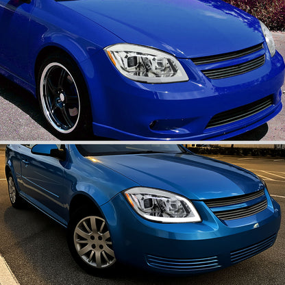 2005â€“2010 Chevrolet Cobalt Pontiac G5/Pursuit Projector Headlights w/ Switchback LED Turn Signal DRL Light Strip (Chrome Housing / Clear Lens)
