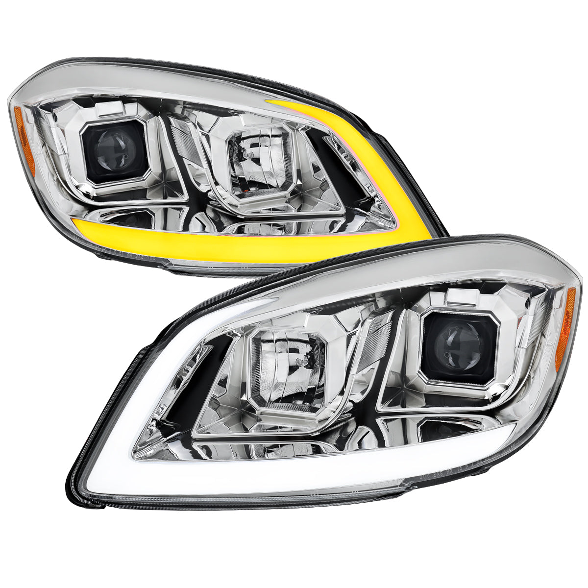 2005â€“2010 Chevrolet Cobalt Pontiac G5/Pursuit Projector Headlights w/ Switchback LED Turn Signal DRL Light Strip (Chrome Housing / Clear Lens)