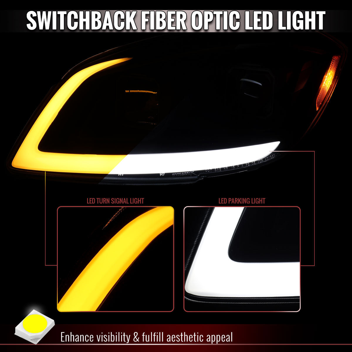 2005â€“2010 Chevrolet Cobalt Pontiac G5/Pursuit LED Bar Projector Headlights w/ LED DRL Light Tube (Matte Black Housing / Clear Lens)