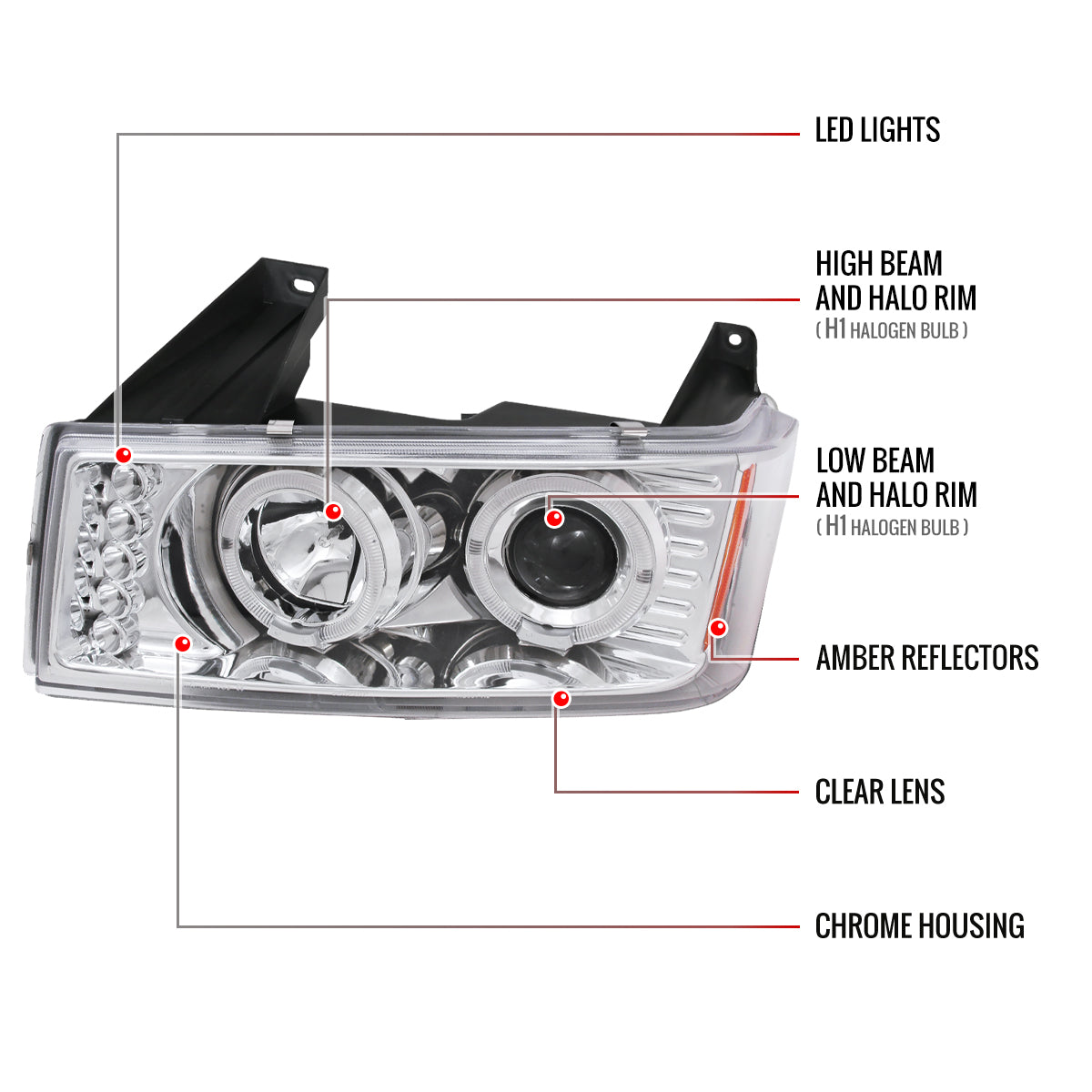 2004-2012 Chevrolet Colorado/ GMC Canyon Dual Halo Projector Headlights (Chrome Housing/Clear Lens)