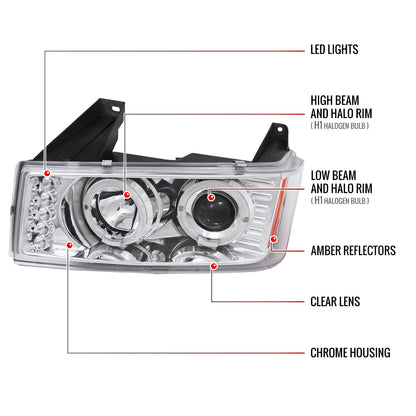 2004-2012 Chevrolet Colorado/ GMC Canyon Dual Halo Projector Headlights (Chrome Housing/Clear Lens)