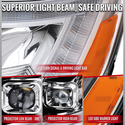 2015-2022 Chevrolet Colorado Projector Headlights w/ LED DRL Light Strip Sequential Turn Signal and Side Marker  (Chrome Housing / Clear Lens)