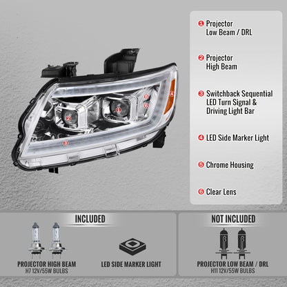 2015-2022 Chevrolet Colorado Projector Headlights w/ LED DRL Light Strip Sequential Turn Signal and Side Marker  (Chrome Housing / Clear Lens)