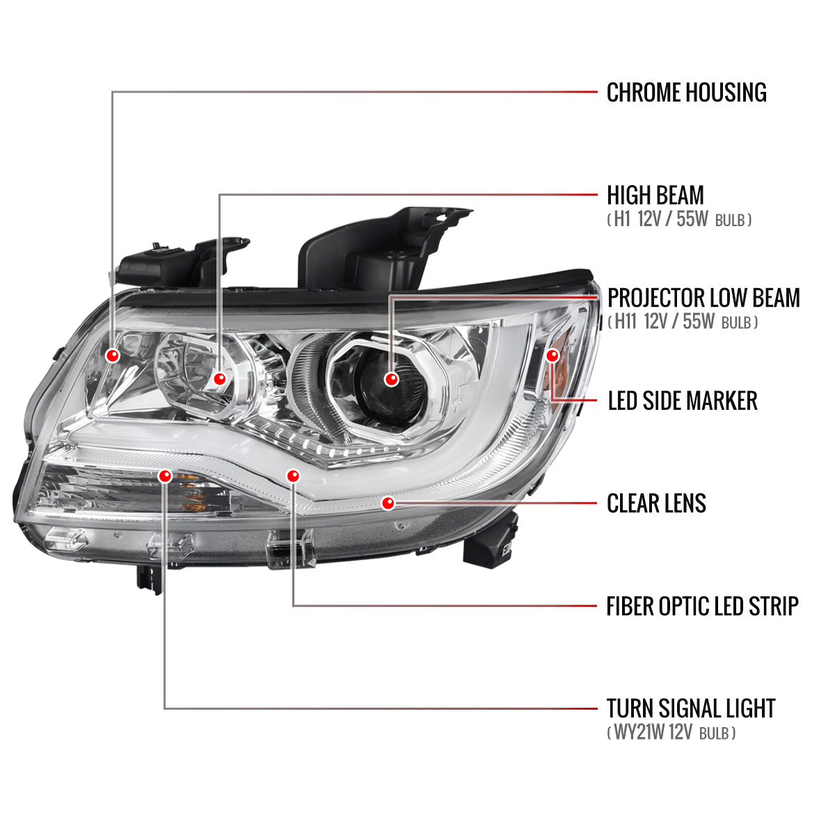 2015-2022 Chevrolet Colorado LED Bar Projector Headlights (Chrome Housing/Clear Lens)