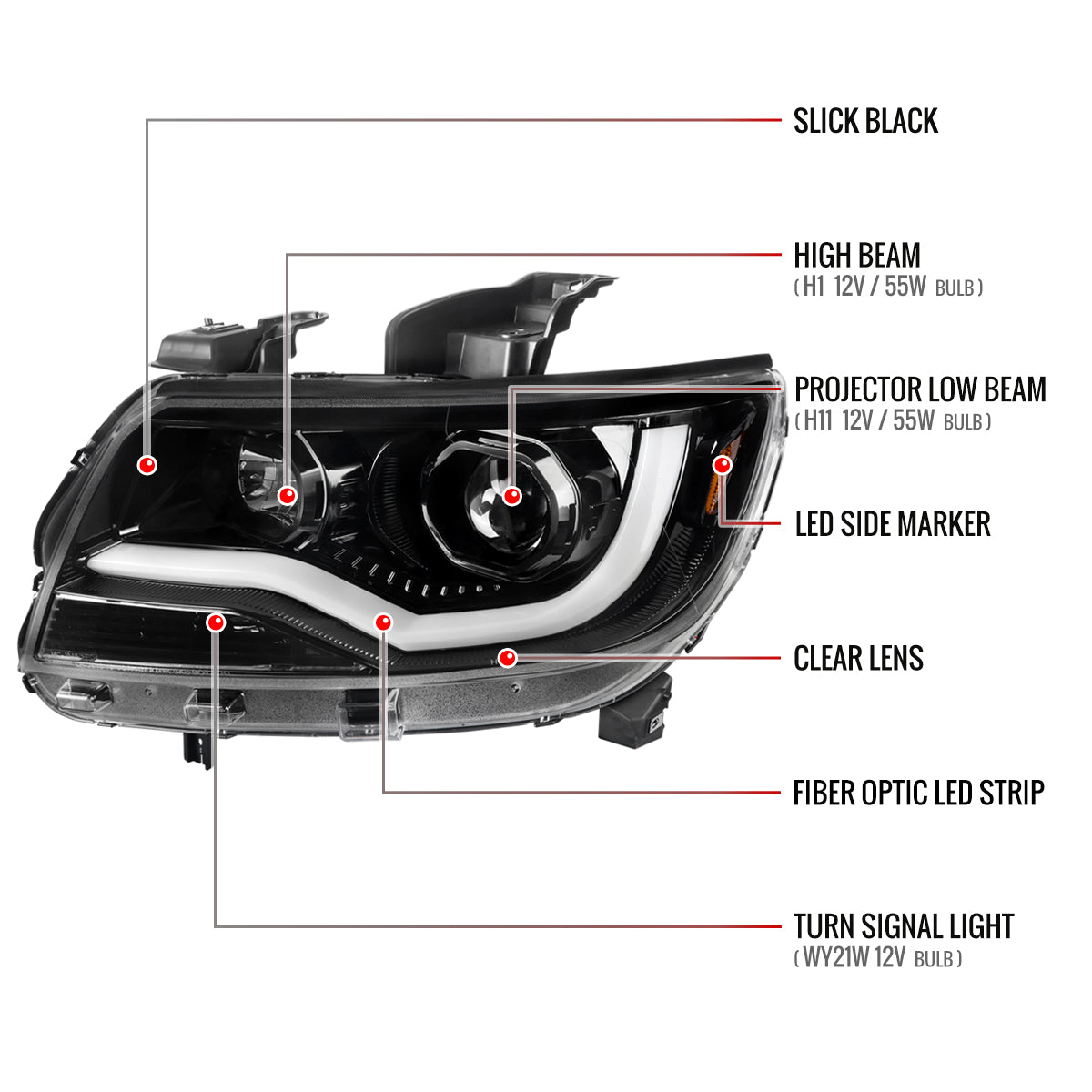 2015-2022 Chevrolet Colorado LED Bar Projector Headlights (Glossy Black Housing/Clear Lens)