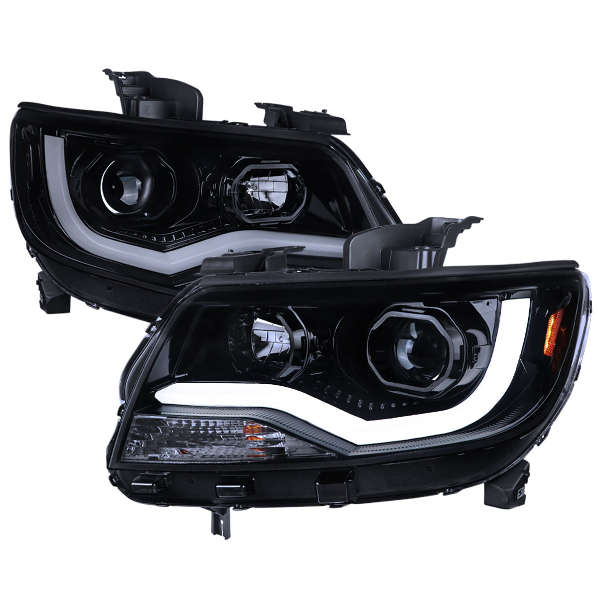 2015-2022 Chevrolet Colorado LED Bar Projector Headlights (Glossy Black Housing/Smoked Lens)