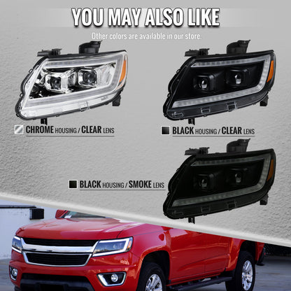 2015-2022 Chevrolet Colorado Projector Headlights w/ LED DRL Light Strip Sequential Turn Signal and Side Marker  (Black Housing / Clear Lens)