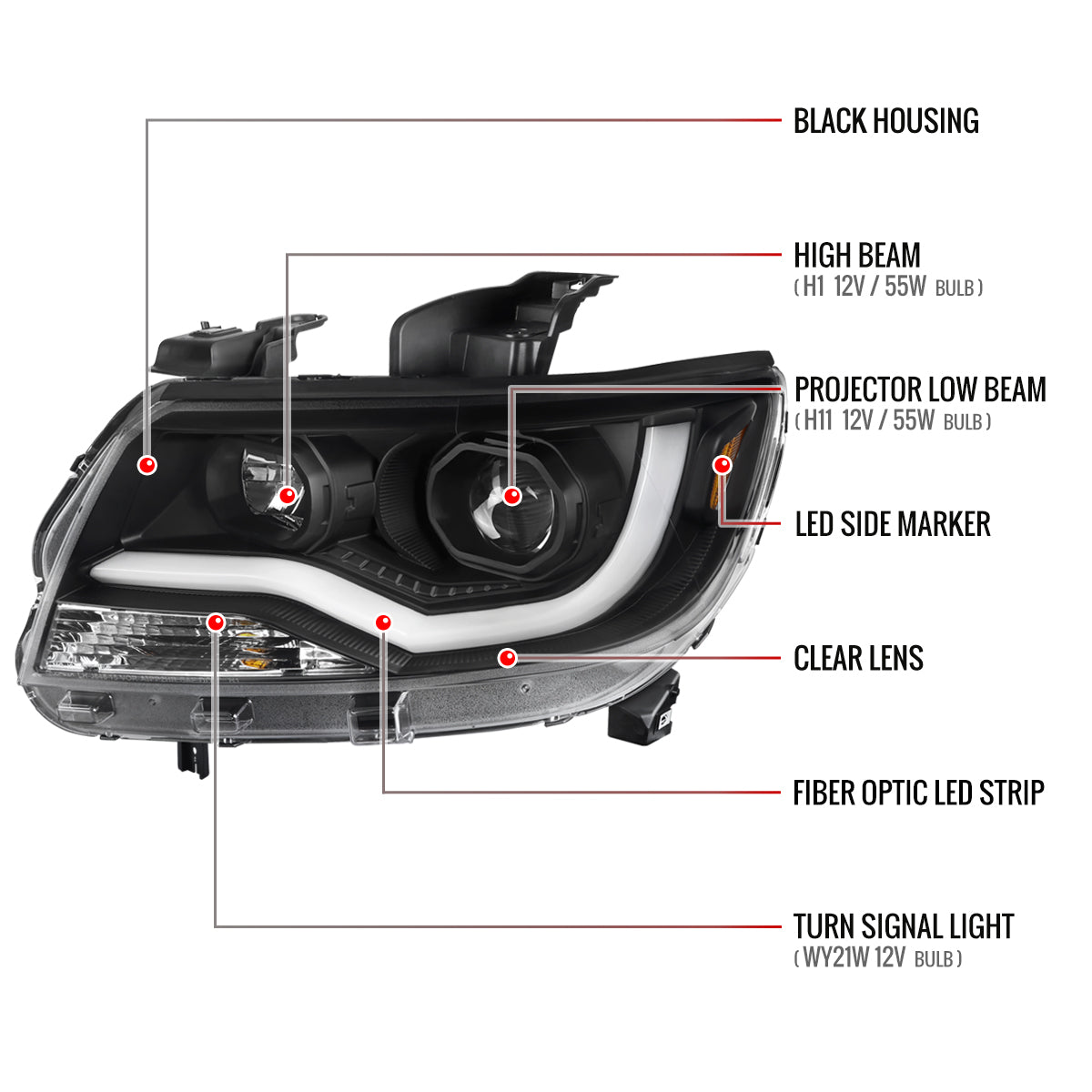 2015-2022 Chevrolet Colorado LED Bar Projector Headlights (Matte Black Housing/Clear Lens)