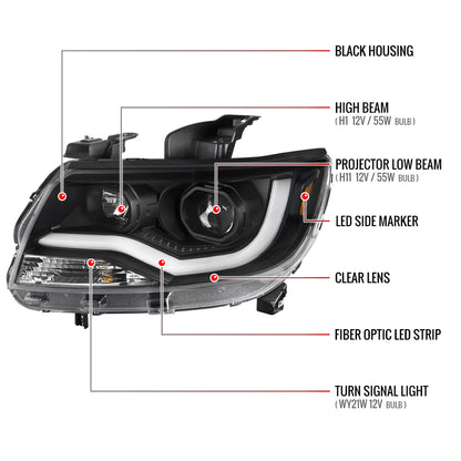 2015-2022 Chevrolet Colorado LED Bar Projector Headlights (Matte Black Housing/Clear Lens)