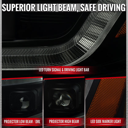 2015-2022 Chevrolet Colorado Projector Headlights w/ LED DRL Light Strip Sequential Turn Signal and Side Marker  (Black Housing / Smoked Lens)