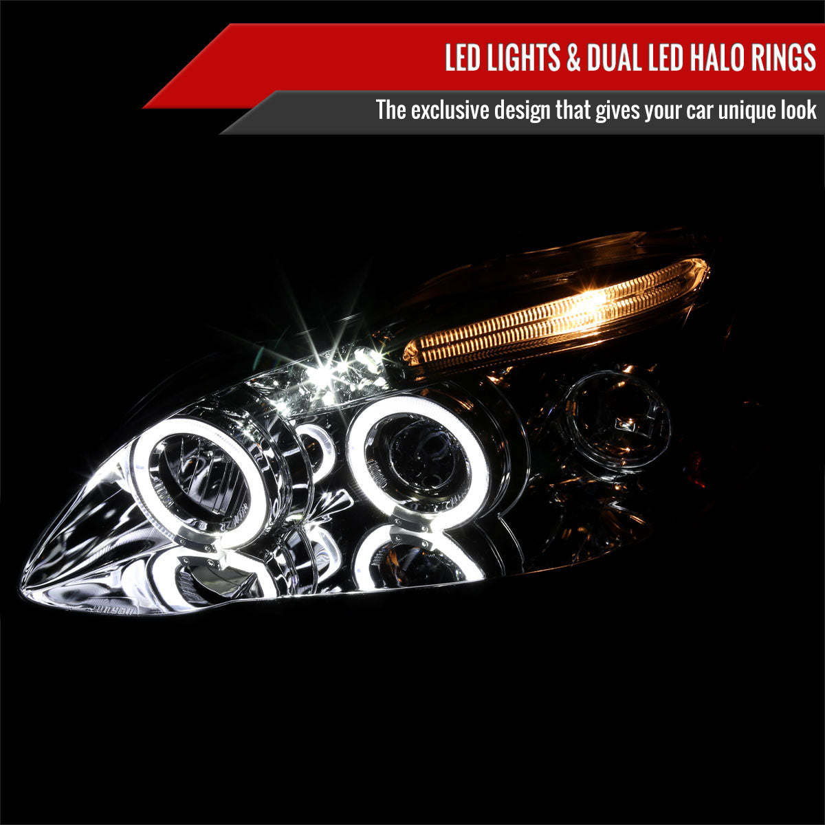 2003-2008 Toyota Corolla Dual Halo Projector Headlights (Chrome Housing/Clear Lens)