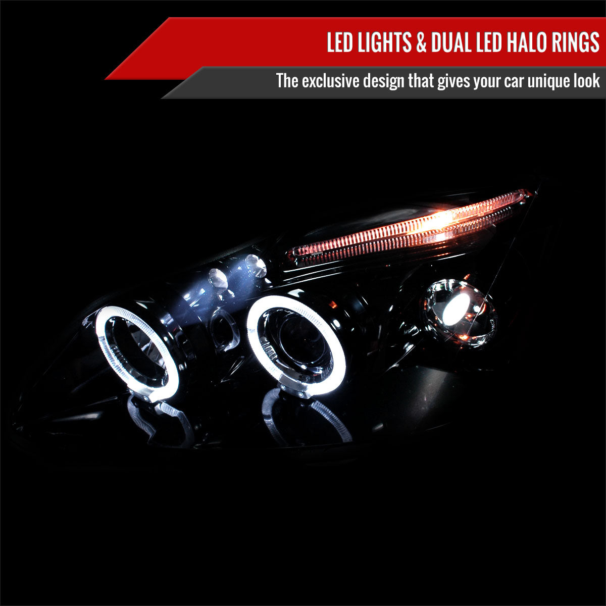 2003-2008 Toyota Corolla Dual Halo Projector Headlights (Glossy Black Housing/Smoked Lens)