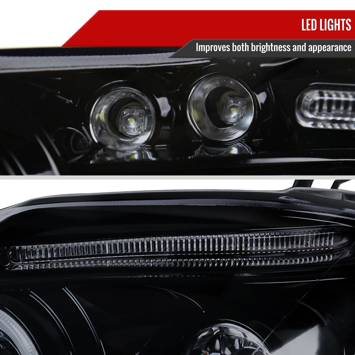 2003-2008 Toyota Corolla Dual Halo Projector Headlights (Glossy Black Housing/Smoked Lens)