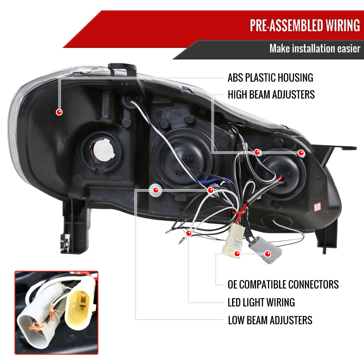 2003-2008 Toyota Corolla Dual Halo Projector Headlights (Matte Black Housing/Clear Lens)