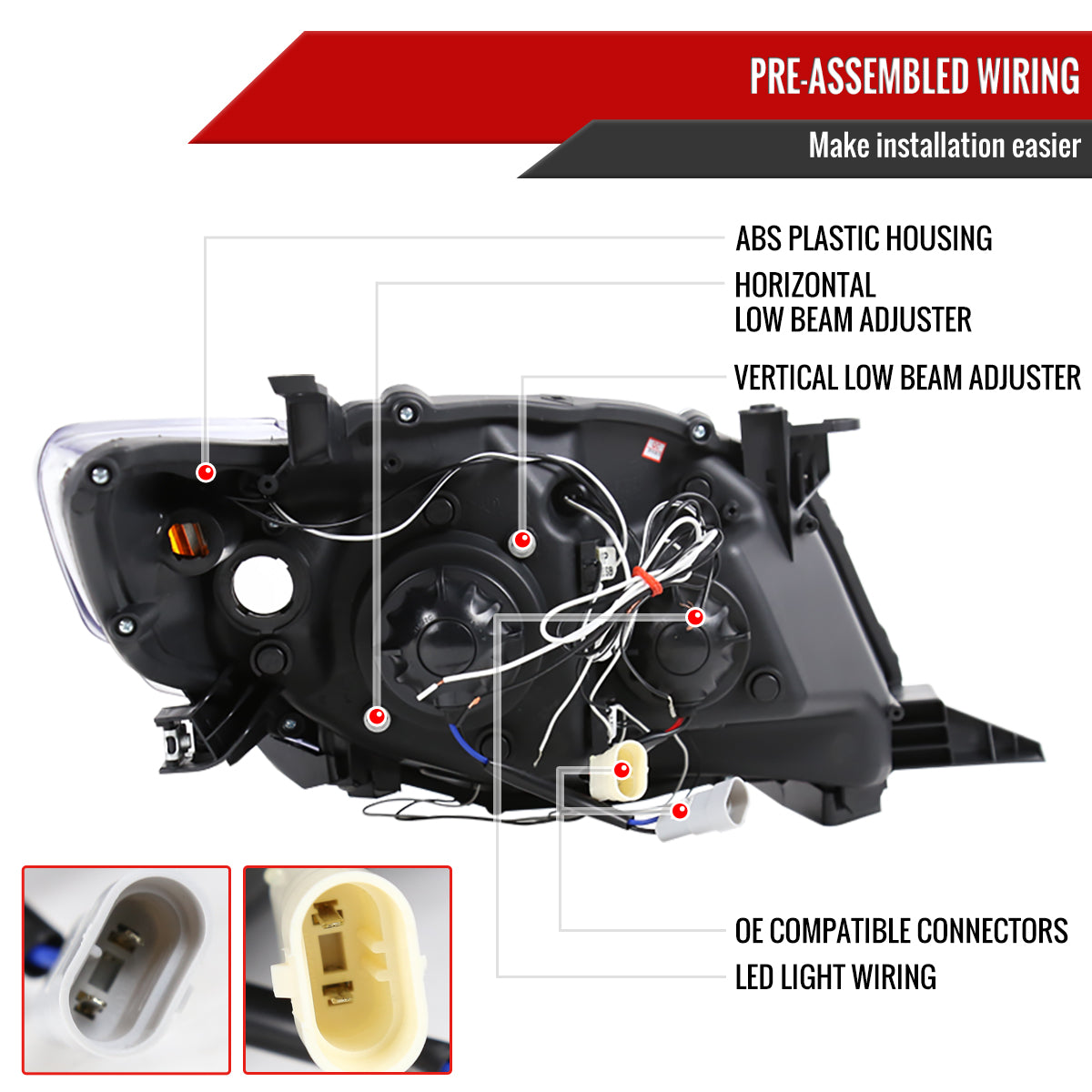 2009-2010 Toyota Corolla Dual Halo Projector Headlights (Matte Black Housing/Clear Lens)