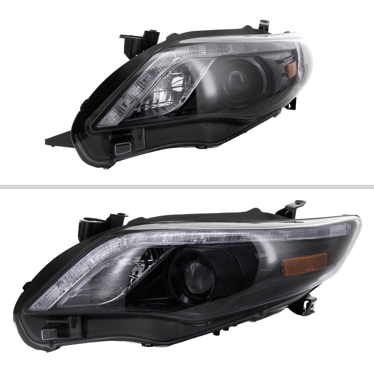 2011-2013 Toyota Corolla Projector Headlights w/ LED Light Strip (Glossy Black Housing/Smoked Lens)