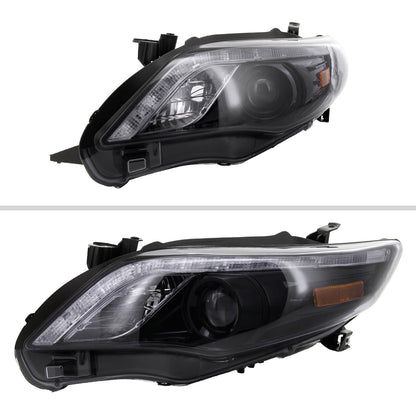 2011-2013 Toyota Corolla Projector Headlights w/ LED Light Strip (Glossy Black Housing/Smoked Lens)