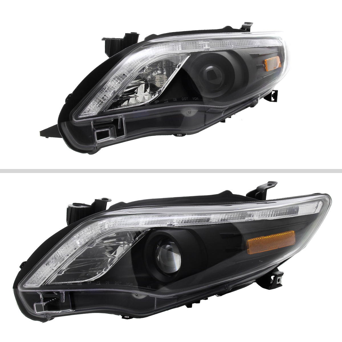 2011-2013 Toyota Corolla Projector Headlights w/ LED Light Strip (Matte Black Housing/Clear Lens)