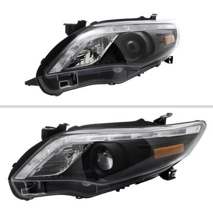 2011-2013 Toyota Corolla Projector Headlights w/ LED Light Strip (Matte Black Housing/Clear Lens)