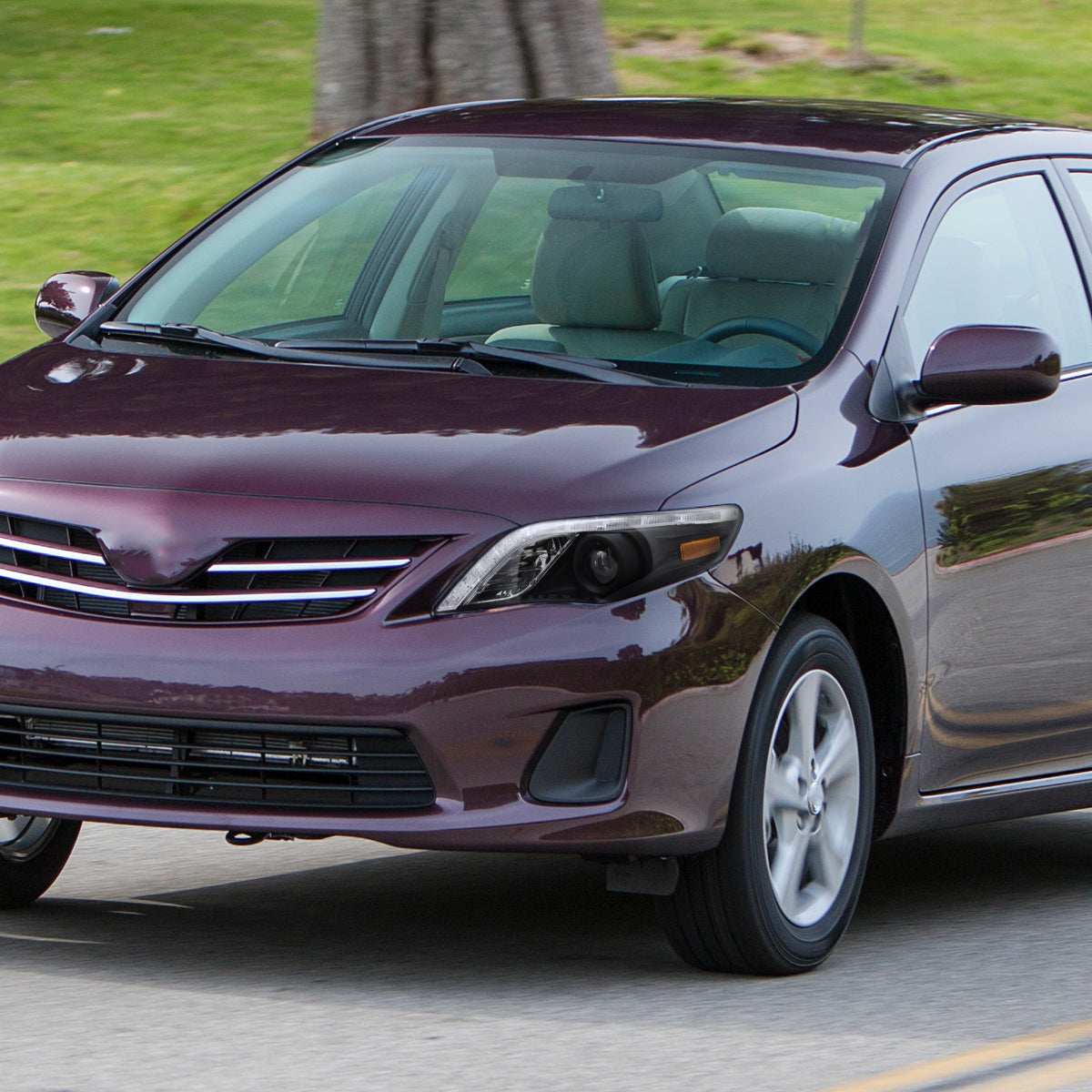 2011-2013 Toyota Corolla Projector Headlights w/ LED Light Strip (Matte Black Housing/Clear Lens)