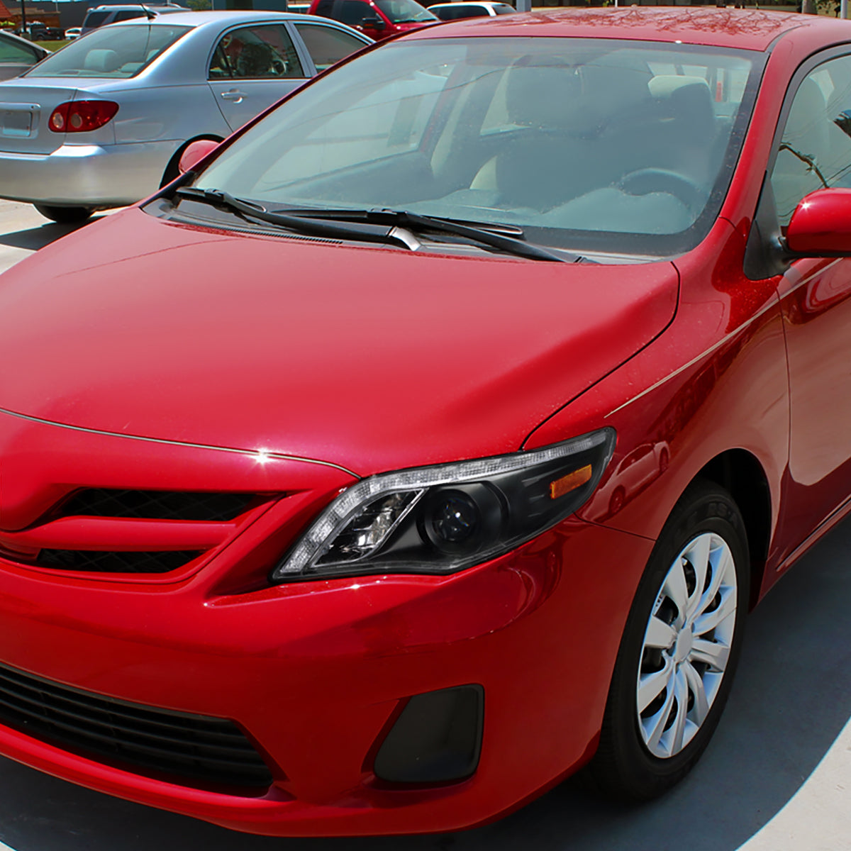 2011-2013 Toyota Corolla Projector Headlights w/ LED Light Strip (Matte Black Housing/Clear Lens)