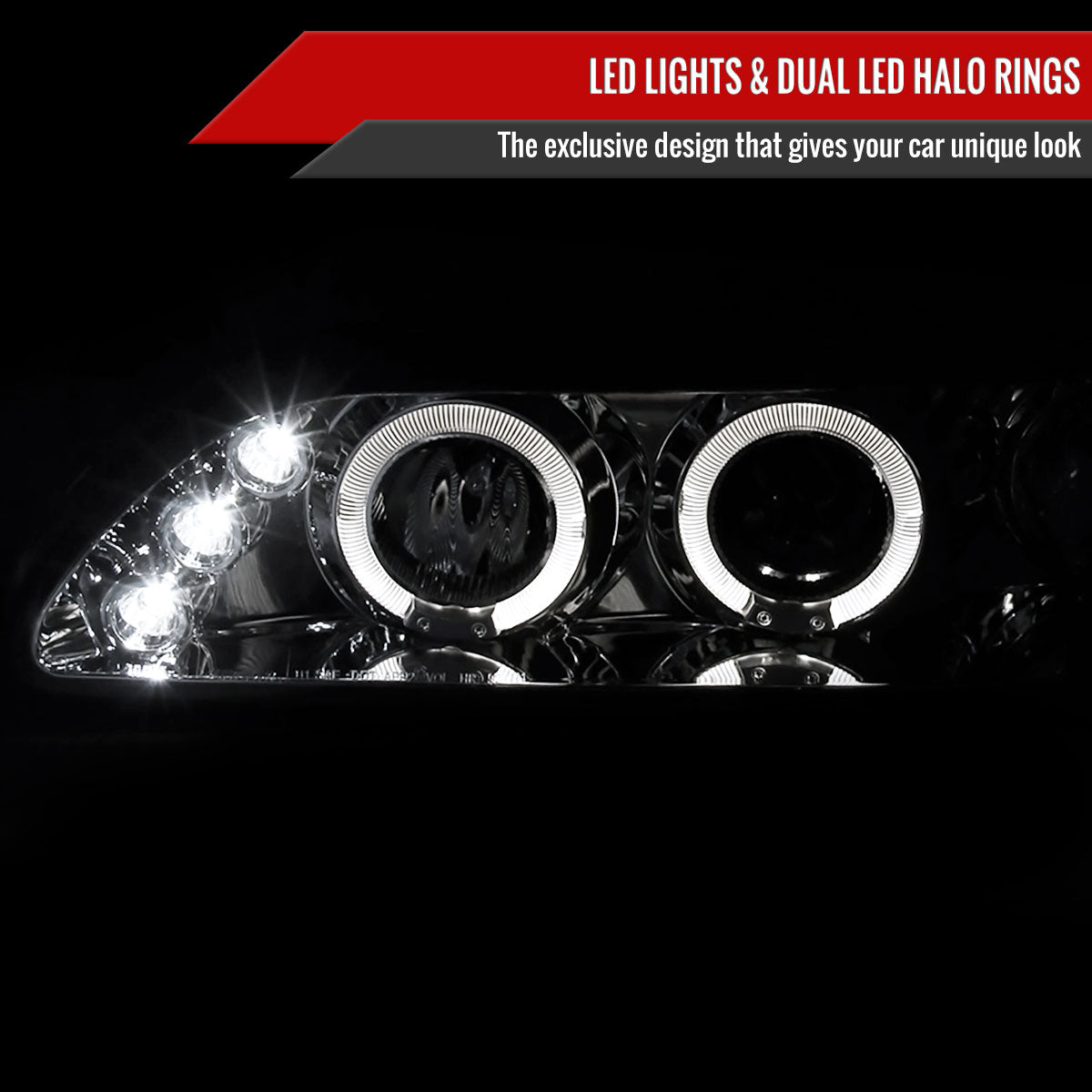 1993-1997 Toyota Corolla Dual Halo Projector Headlights (Chrome Housing/Clear Lens)