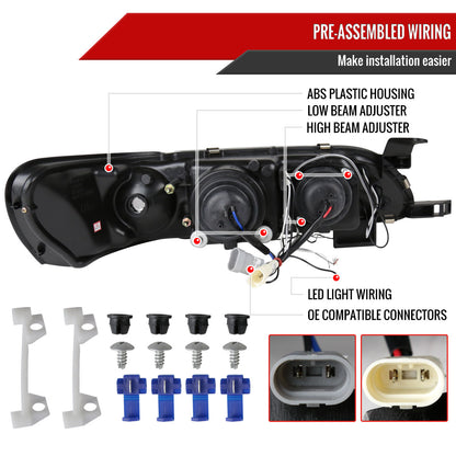 1993-1997 Toyota Corolla Dual Halo Projector Headlights (Chrome Housing/Clear Lens)