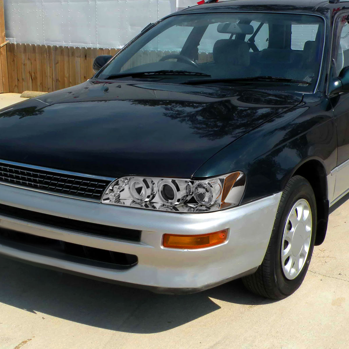 1993-1997 Toyota Corolla Dual Halo Projector Headlights (Chrome Housing/Clear Lens)