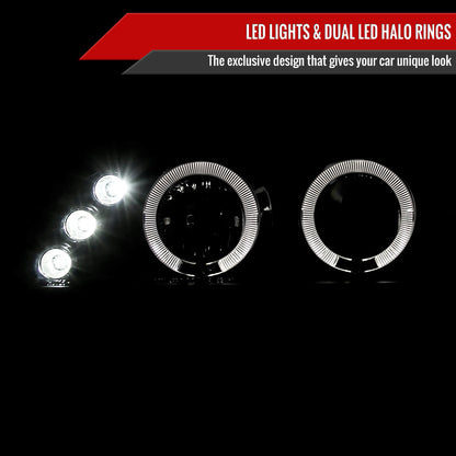 1993-1997 Toyota Corolla Dual Halo Projector Headlights (Matte Black Housing/Clear Lens)