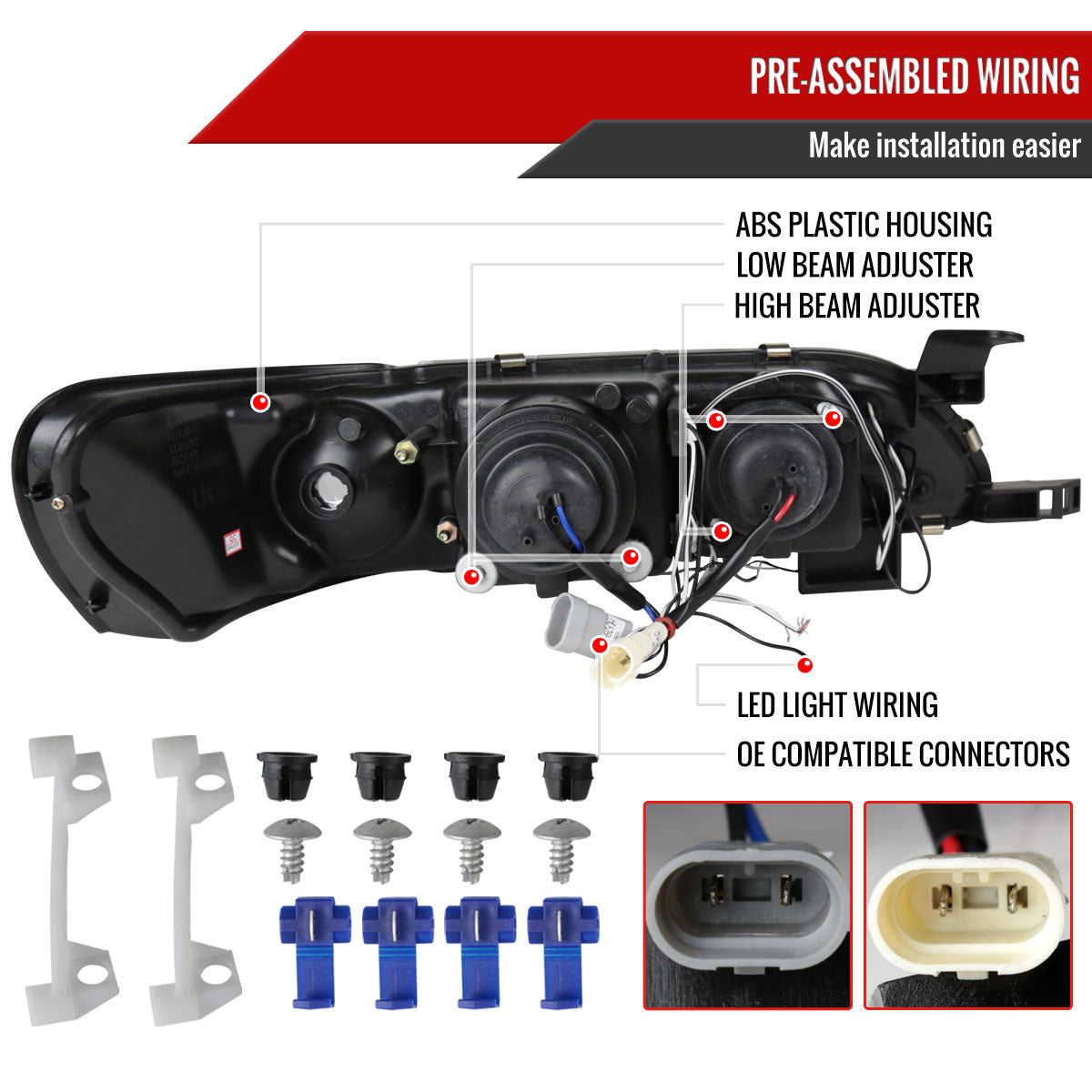 1993-1997 Toyota Corolla Dual Halo Projector Headlights (Matte Black Housing/Clear Lens)