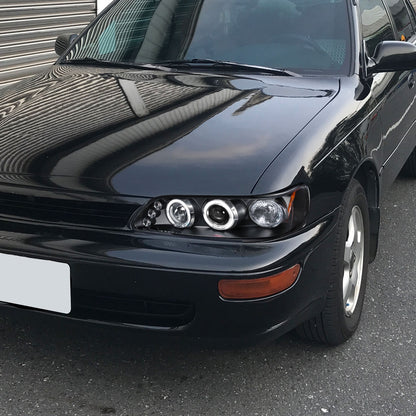 1993-1997 Toyota Corolla Dual Halo Projector Headlights (Matte Black Housing/Clear Lens)